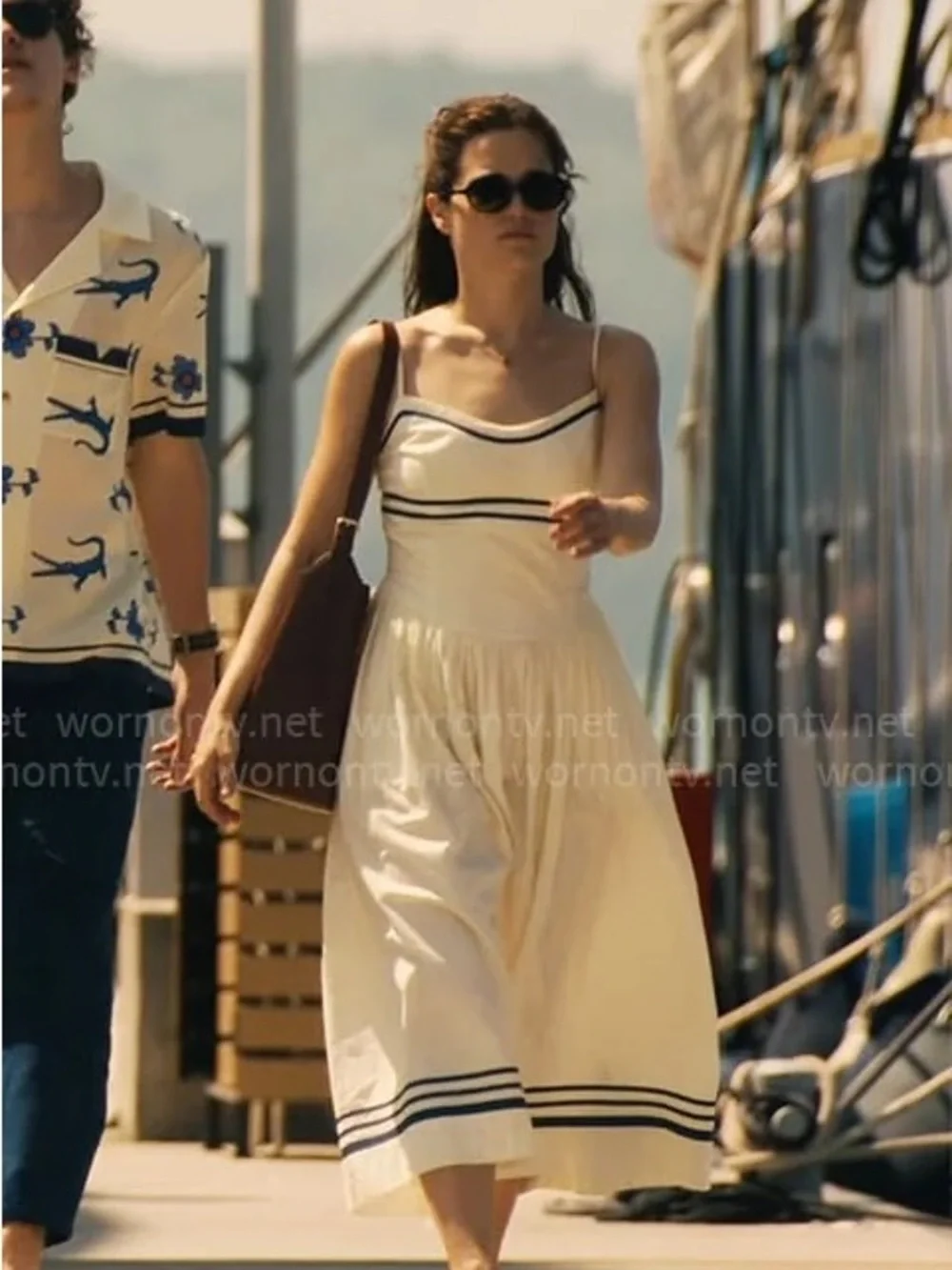 Piper White Sundress with Navy Stripe Detail - Picture 2 of 5